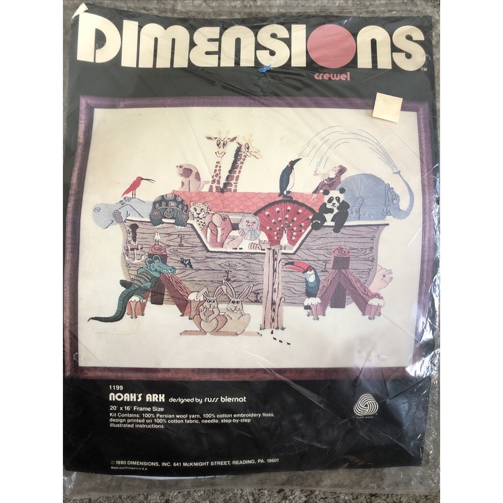 VTG 1980 Dimensions Crewel Kit 1199 Noah's Ark by Russ Biernat New Old Stock